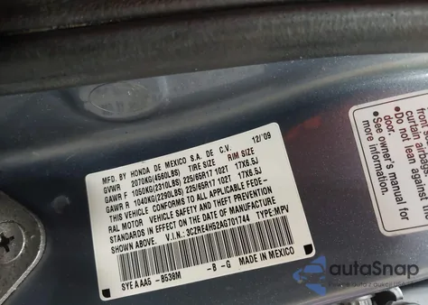 2010 Honda Cr-V Ex z USA, uszkodzony, nr VIN 3CZRE4H52AG701744